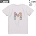 Tシャツ レディース バックプリント 半袖 ホワイト グレー デザイン M Lティーシャツ T shirt 001609 花 イニシャル