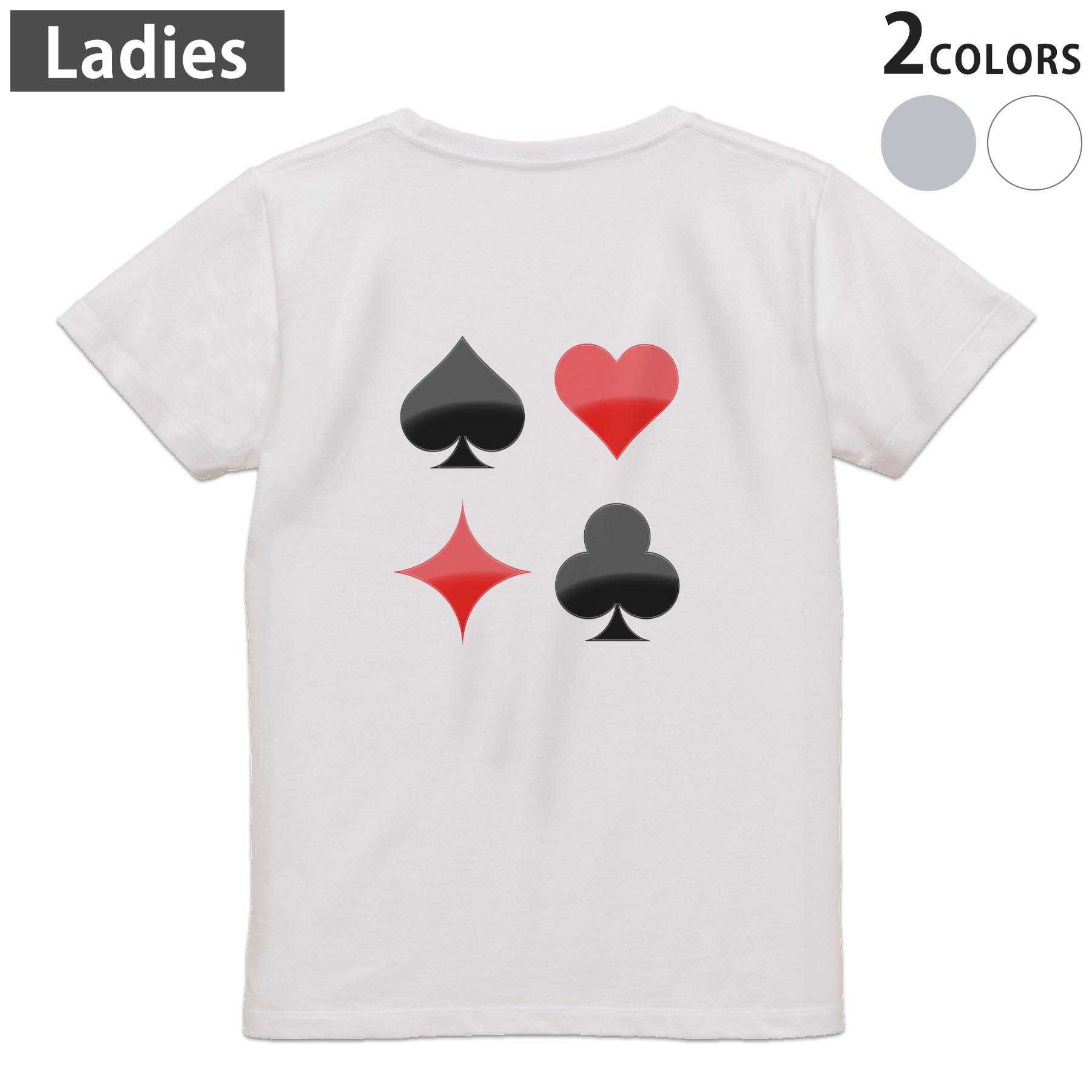 Tシャツ レディース バックプリント 半袖 ホワイト グレー デザイン M Lティーシャツ T shirt 001624 トランプ(4.0)