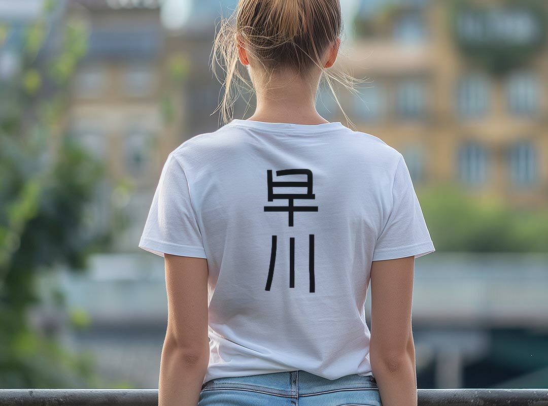 Tシャツ レディース バックプリント 半袖 ホワイト グレー デザイン M Lティーシャツ T shirt 021166 苗字 名前 早川