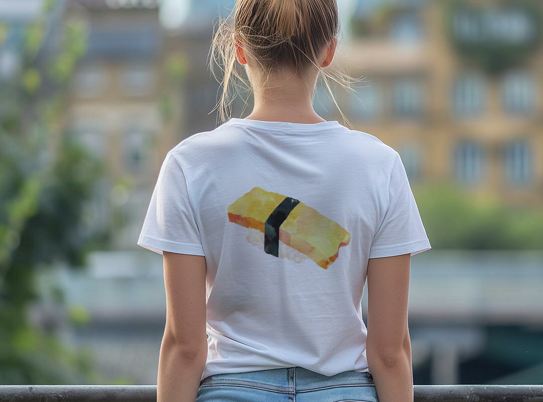 Tシャツ レディース バックプリント 半袖 ホワイト グレー デザイン M Lティーシャツ T shirt 016177 お寿司　食べ物　和食