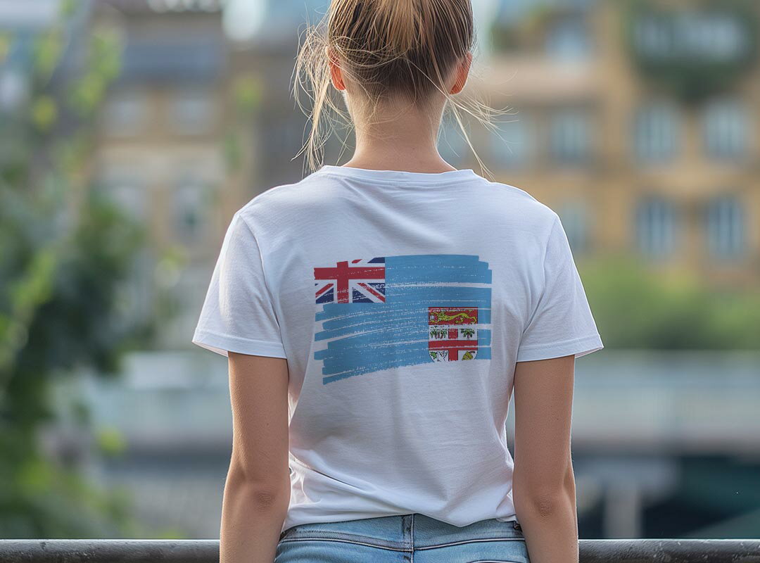 Tシャツ レディース バックプリント 半袖 ホワイト グレー デザイン M Lティーシャツ T shirt 018447 fiji フィジー