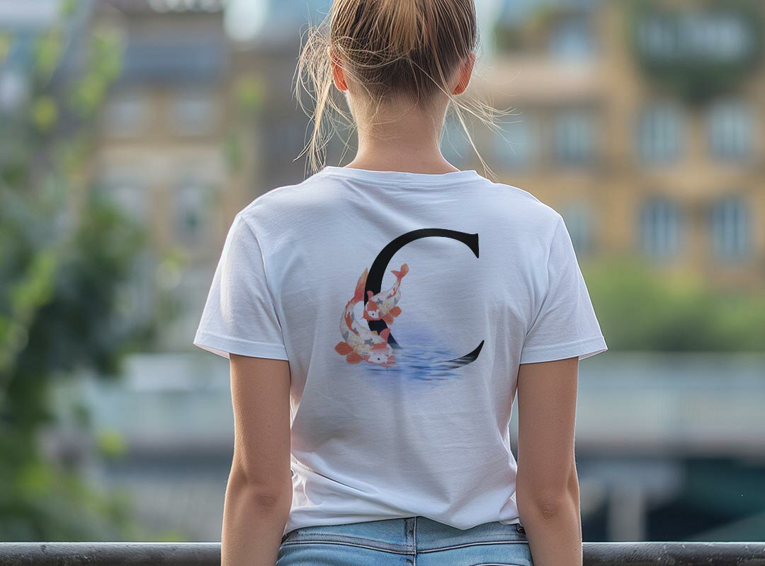 Tシャツ レディース バックプリント 半袖 ホワイト グレー デザイン M Lティーシャツ T shirt 019445 文字 c アルファベット