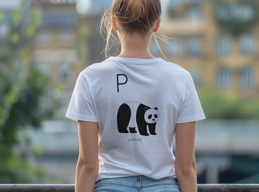 Tシャツ レディース バックプリント 半袖 ホワイト グレー デザイン M Lティーシャツ T shirt 019948 P panda パンダ
