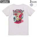 Tシャツ レディース バックプリント 半袖 ホワイト グレー デザイン M Lティーシャツ T shirt 002703 クリスマス サンタ