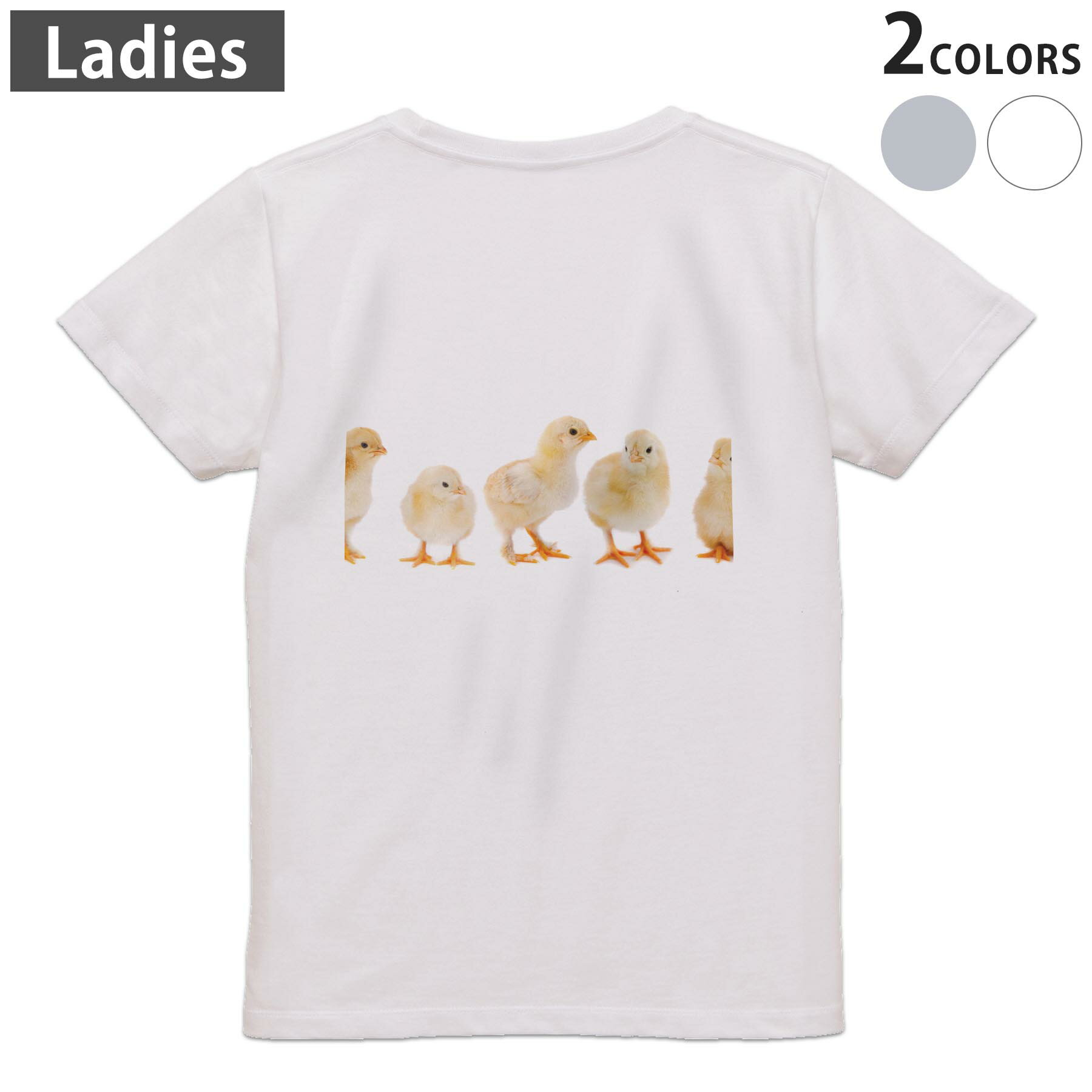 Military - Tシャツ レディース バックプリント 半袖 ホワイト グレー デザイン M Lティーシャツ T shirt 002715 鳥　動物　写真