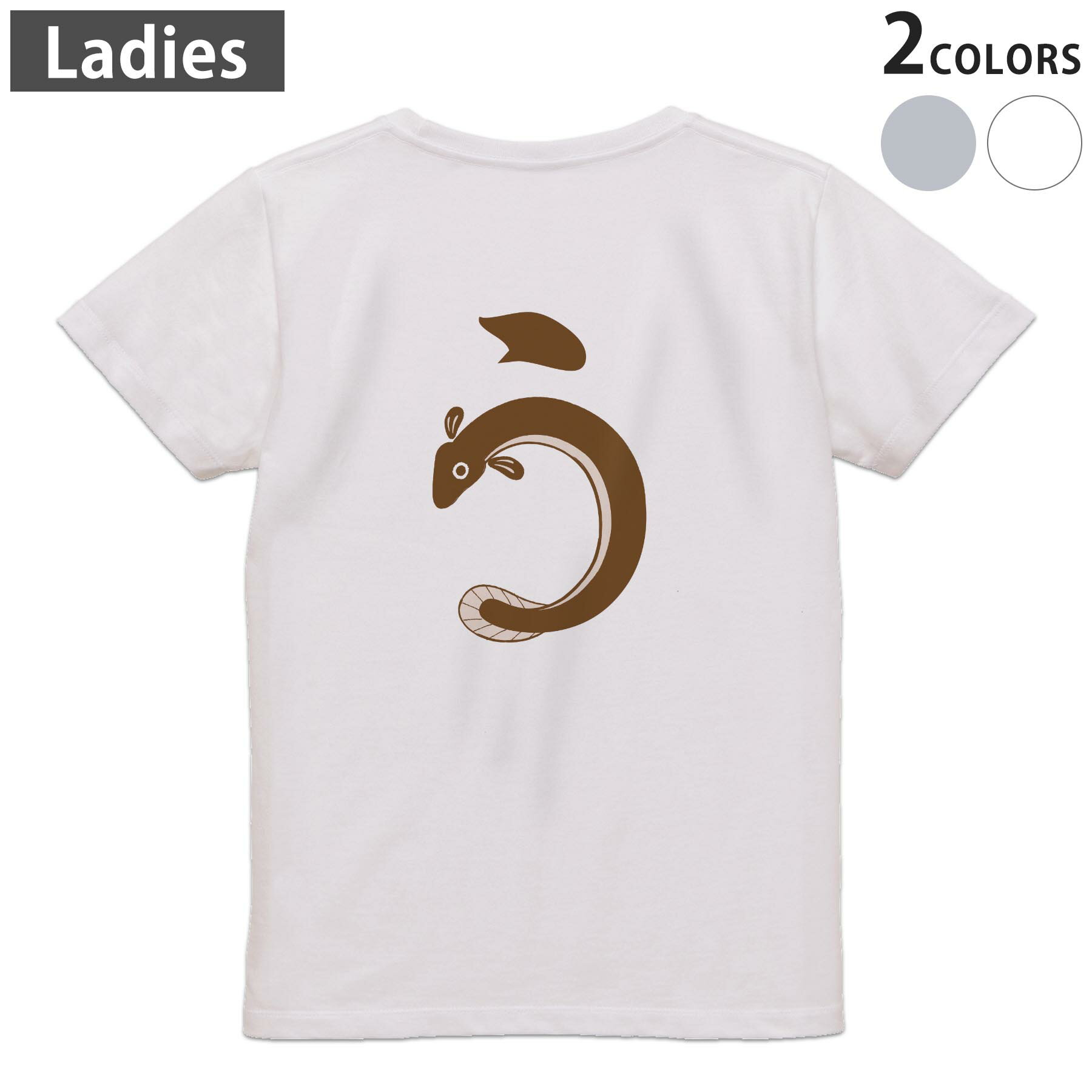 Tシャツ レディース バックプリント 半袖 ホワイト グレー デザイン M Lティーシャツ T shirt 002819 和風 和柄 魚
