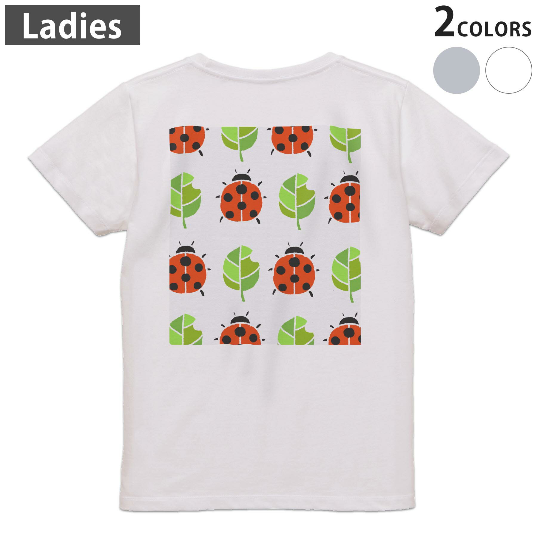 Original - Tシャツ レディース バックプリント 半袖 ホワイト グレー デザイン M Lティーシャツ T shirt 003154 動物　てんとう虫　模様