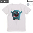 Tシャツ レディース バックプリント 半袖 ホワイト グレー デザイン M Lティーシャツ T shirt 003431 モンスター キャラクター