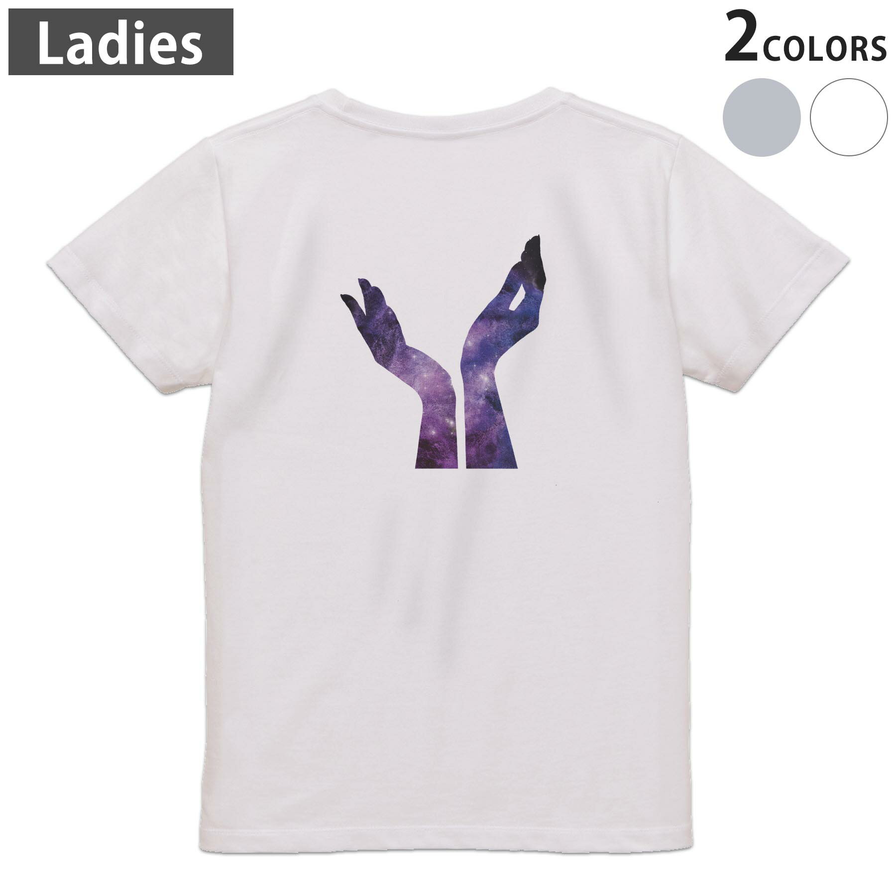 Tシャツ レディース バックプリント 半袖 ホワイト グレー デザイン M Lティーシャツ T shirt 020069 手 シルエット