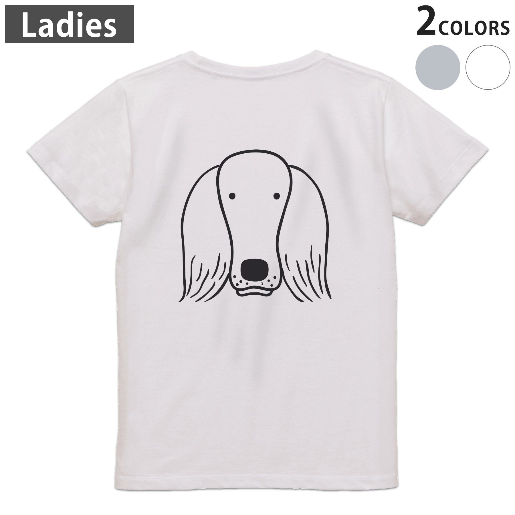 Print - Tシャツ レディース バックプリント 半袖 ホワイト グレー デザイン M Lティーシャツ T shirt 022518 犬 dog かわいい
