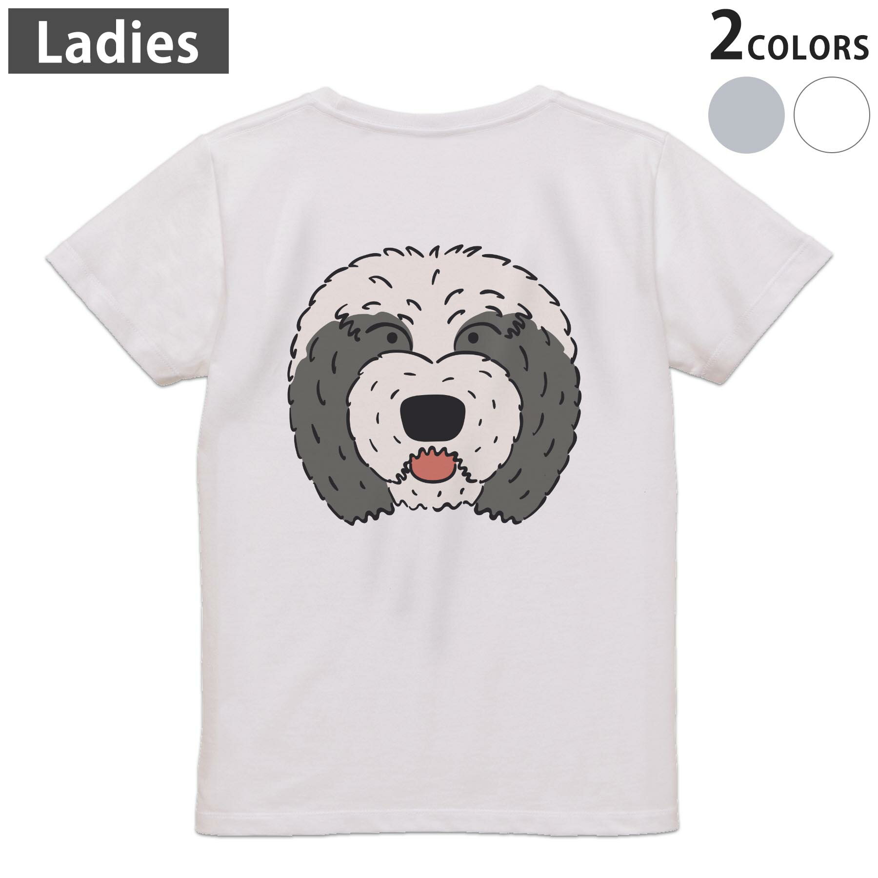 American Casual - Tシャツ レディース バックプリント 半袖 ホワイト グレー デザイン M Lティーシャツ T shirt 022562 犬 dog かわいい