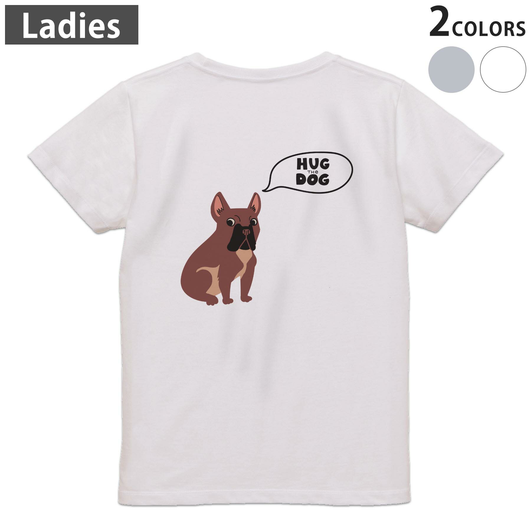 Tシャツ レディース バックプリント 半袖 ホワイト グレー デザイン M Lティーシャツ T shirt 022641 犬 dog かわいい