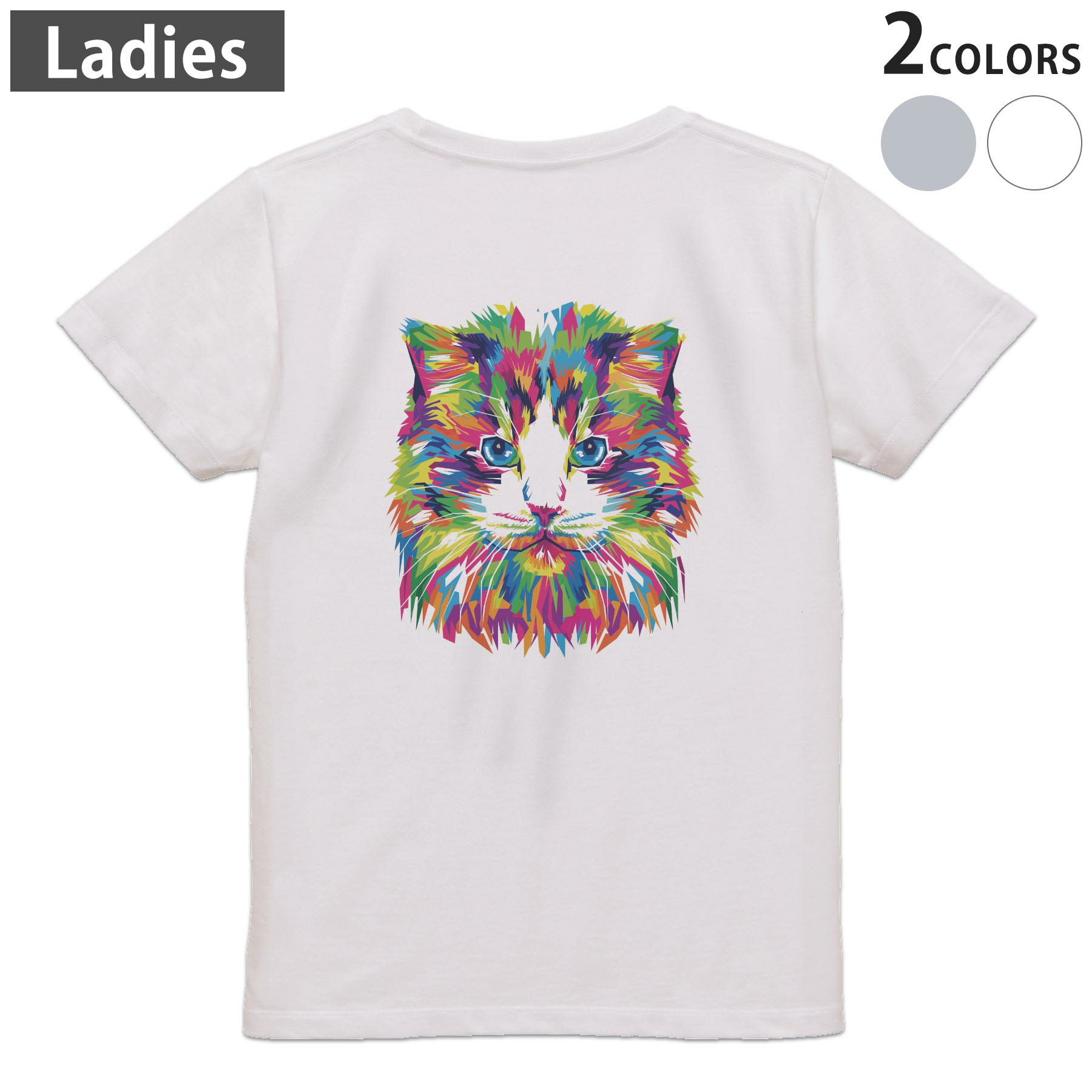 Tシャツ レディース バックプリント 半袖 ホワイト グレー デザイン M Lティーシャツ T shirt 022720 猫 かわいい