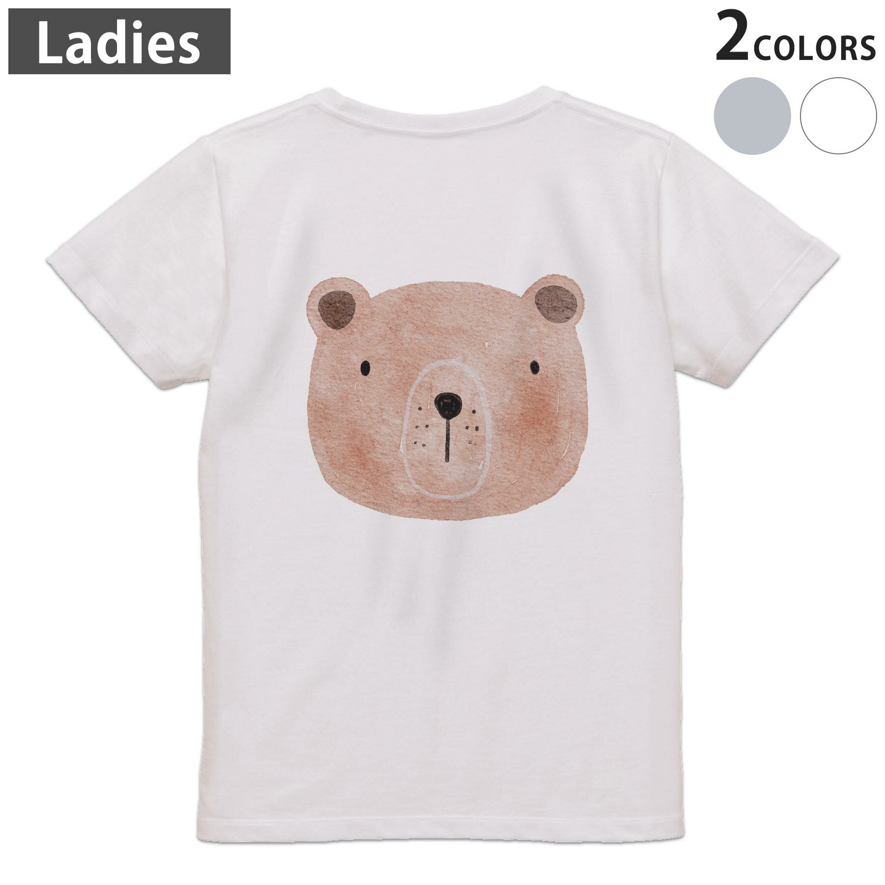 Other - Tシャツ レディース バックプリント 半袖 ホワイト グレー デザイン M Lティーシャツ T shirt 026101 動物　くま