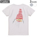 Tシャツ レディース バックプリント 半袖 ホワイト グレー デザイン M Lティーシャツ T shirt 026239 クリスマス サンタクロース