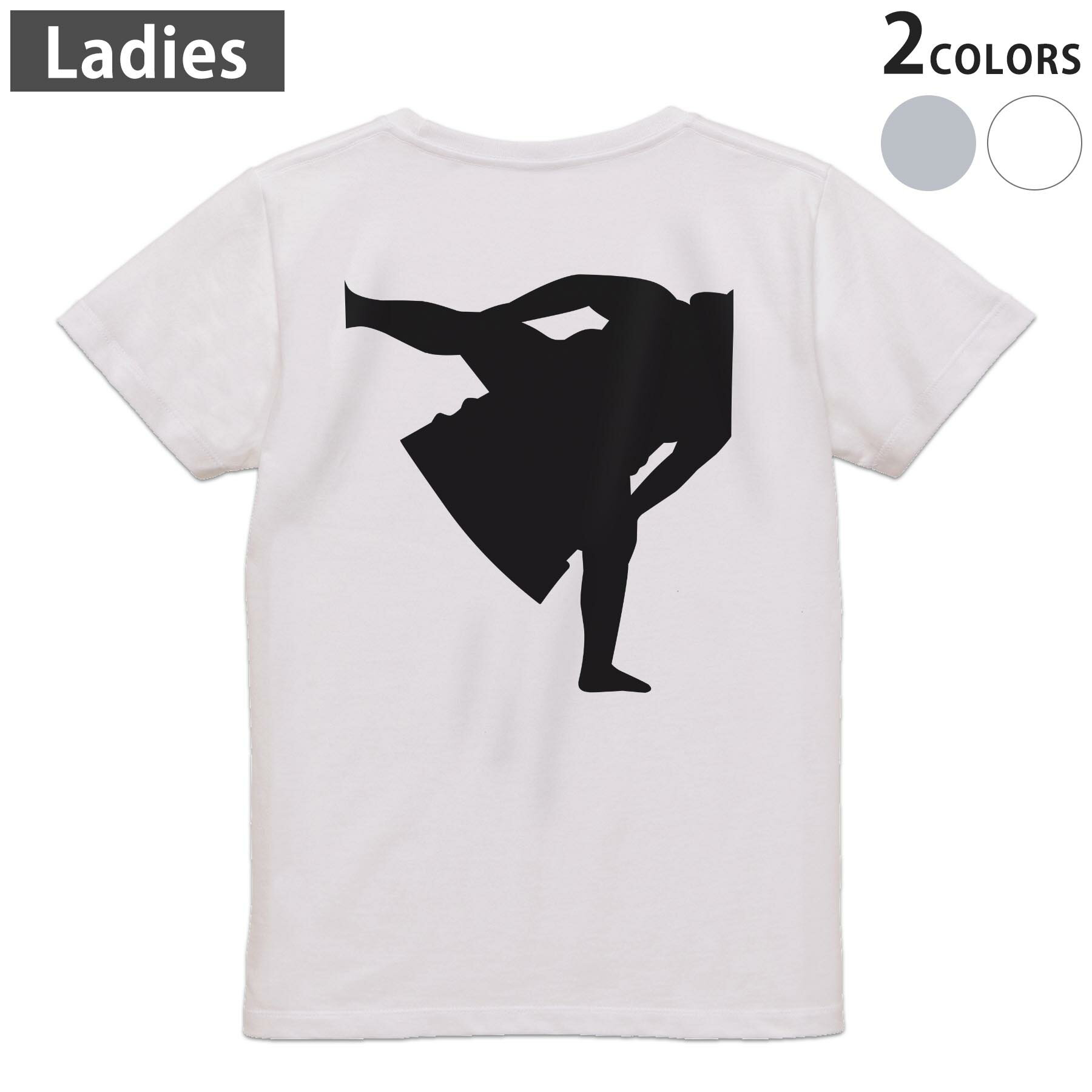 Tシャツ レディース バックプリント 半袖 ホワイト グレー デザイン M Lティーシャツ T shirt 026248 相撲　関取　日本　和