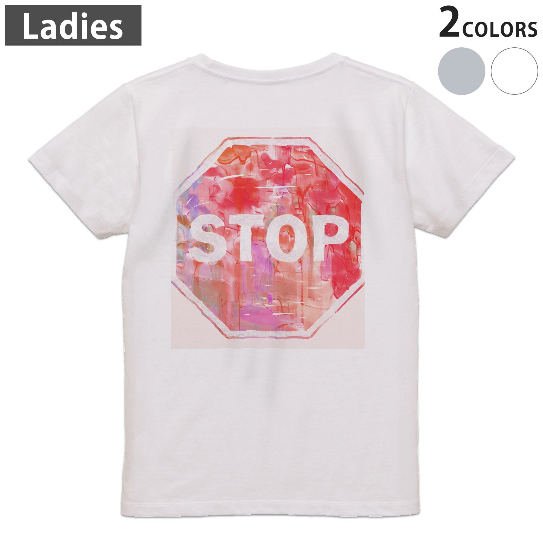 Tシャツ レディース バックプリント 半袖 ホワイト グレー デザイン M Lティーシャツ T shirt 026257 看板 英語
