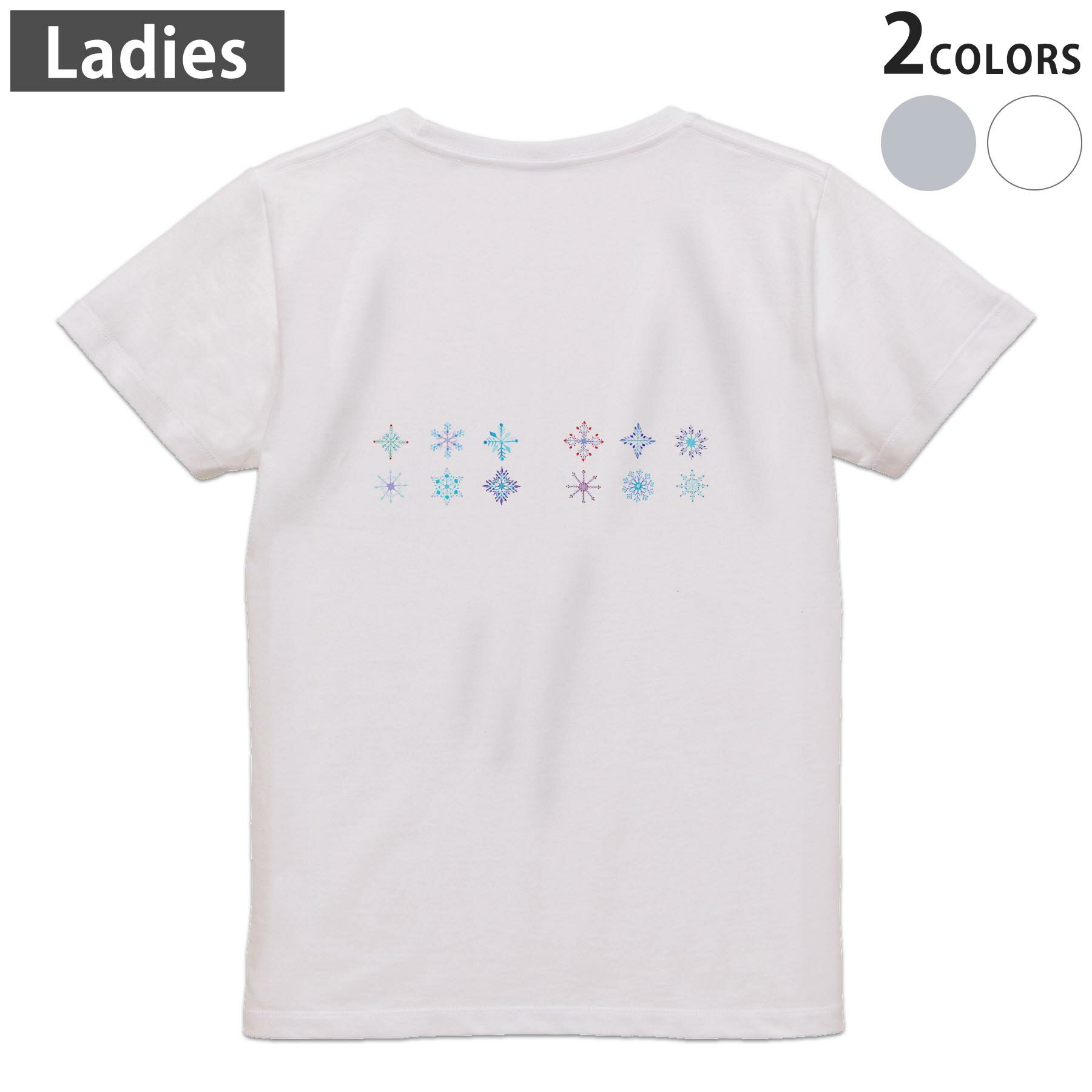 Tシャツ レディース バックプリント 半袖 ホワイト グレー デザイン M Lティーシャツ T shirt 030159 クリスマス 結晶 クリスタル