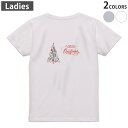 Tシャツ レディース バックプリント 半袖 ホワイト グレー デザイン M Lティーシャツ T shirt 030162 クリスマス ツリー