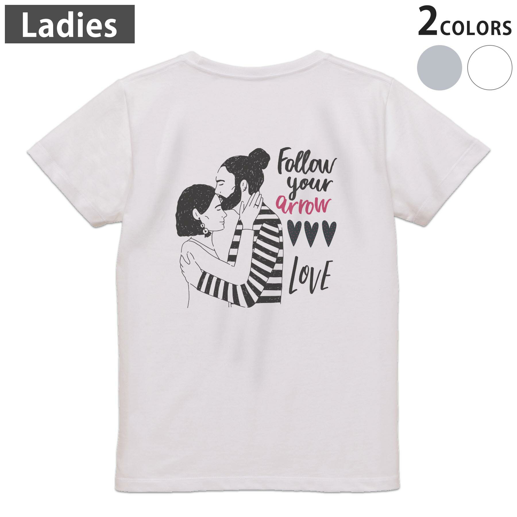 Other - Tシャツ レディース バックプリント 半袖 ホワイト グレー デザイン M Lティーシャツ T shirt 031587 男女 イラスト 文字