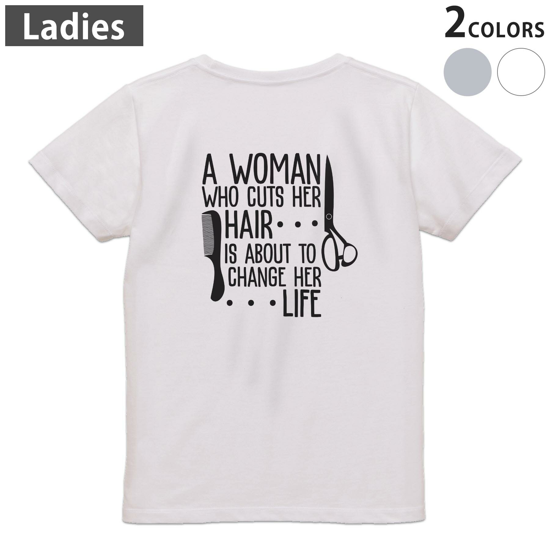 Tシャツ レディース バックプリント 半袖 ホワイト グレー デザイン M Lティーシャツ T shirt 031730 ..