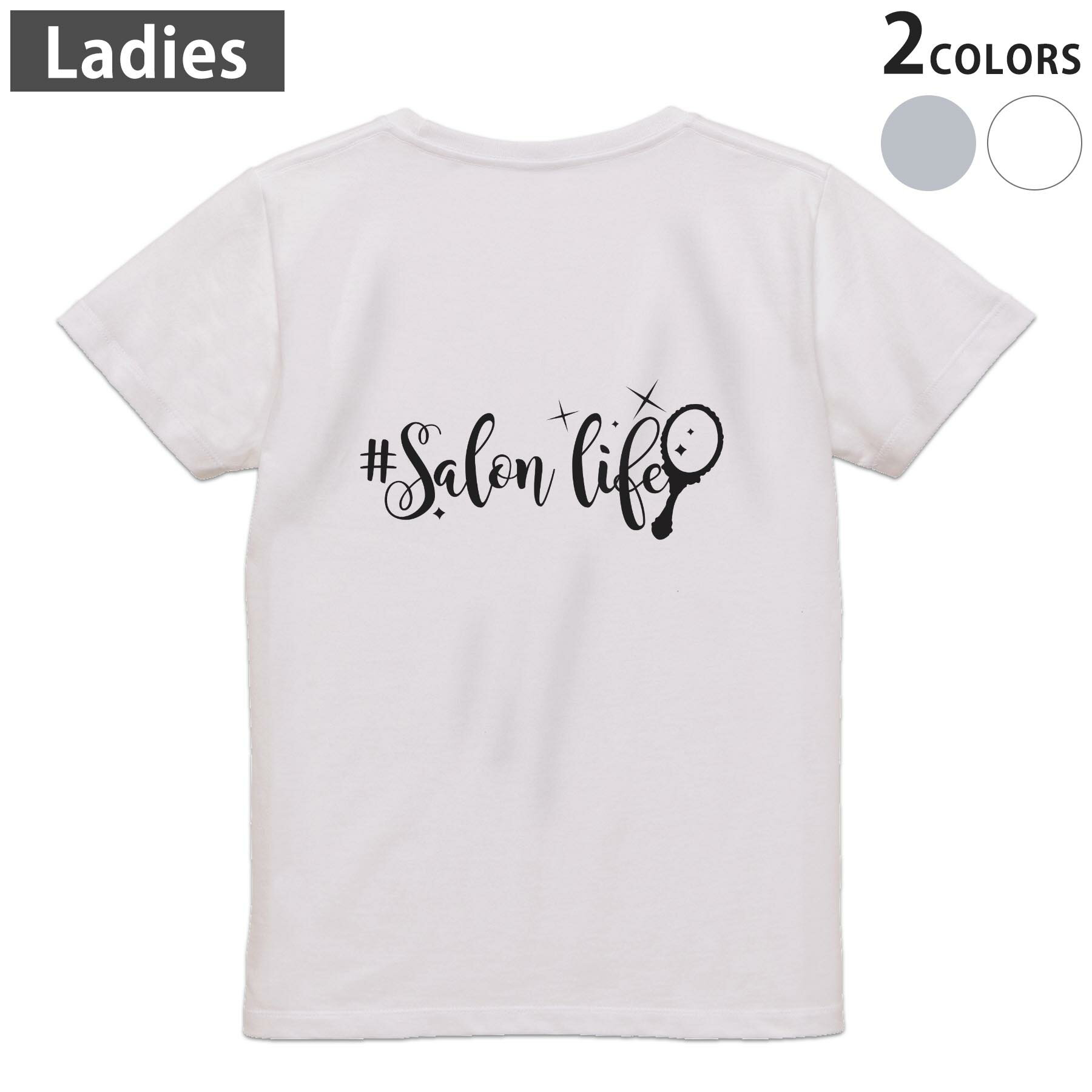 Garments - Tシャツ レディース バックプリント 半袖 ホワイト グレー デザイン M Lティーシャツ T shirt 031747 サロンライフ ビューティー ヘアサロン