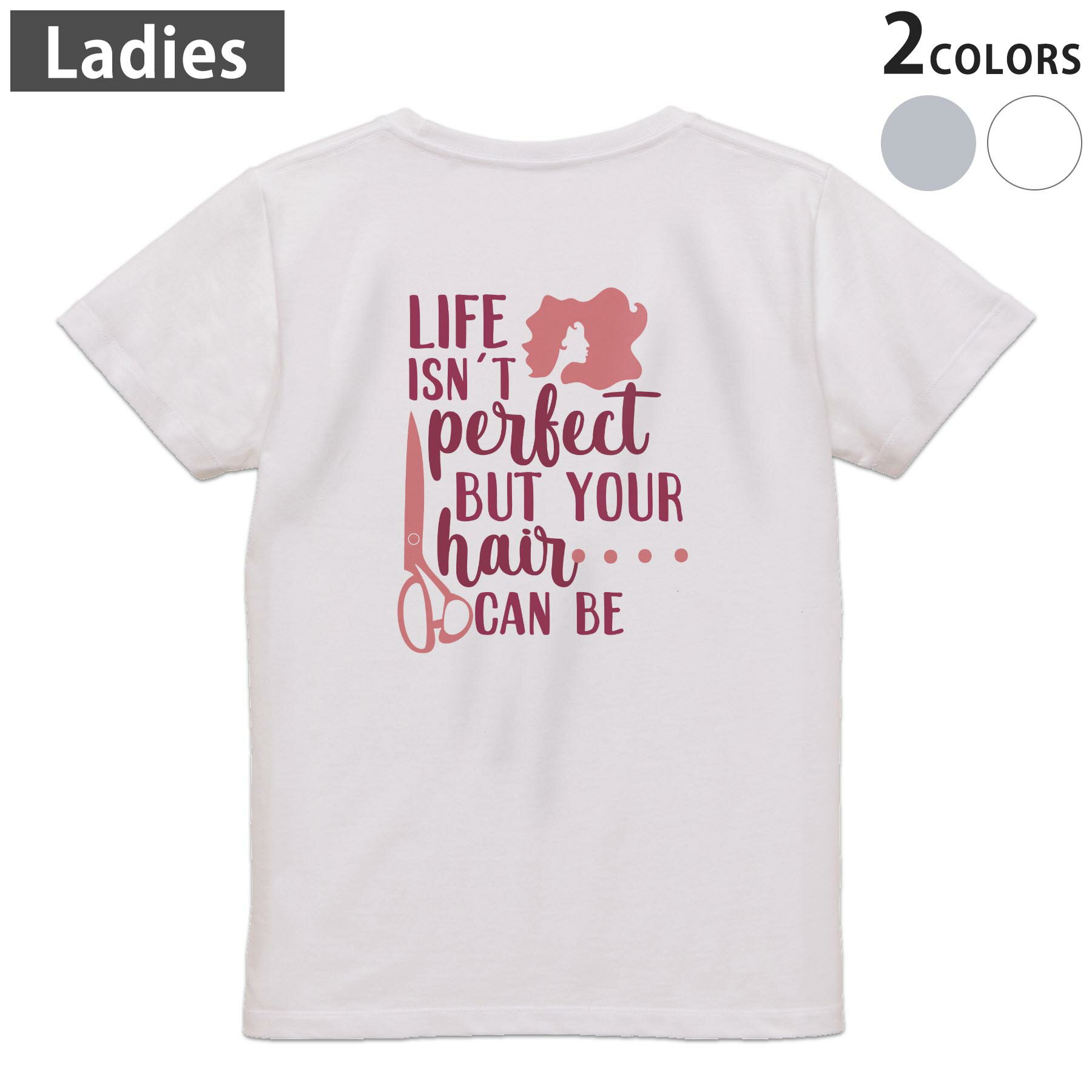 Tシャツ レディース バックプリント 半袖 ホワイト グレー デザイン M Lティーシャツ T shirt 031795 女性 ビューティー ピンク