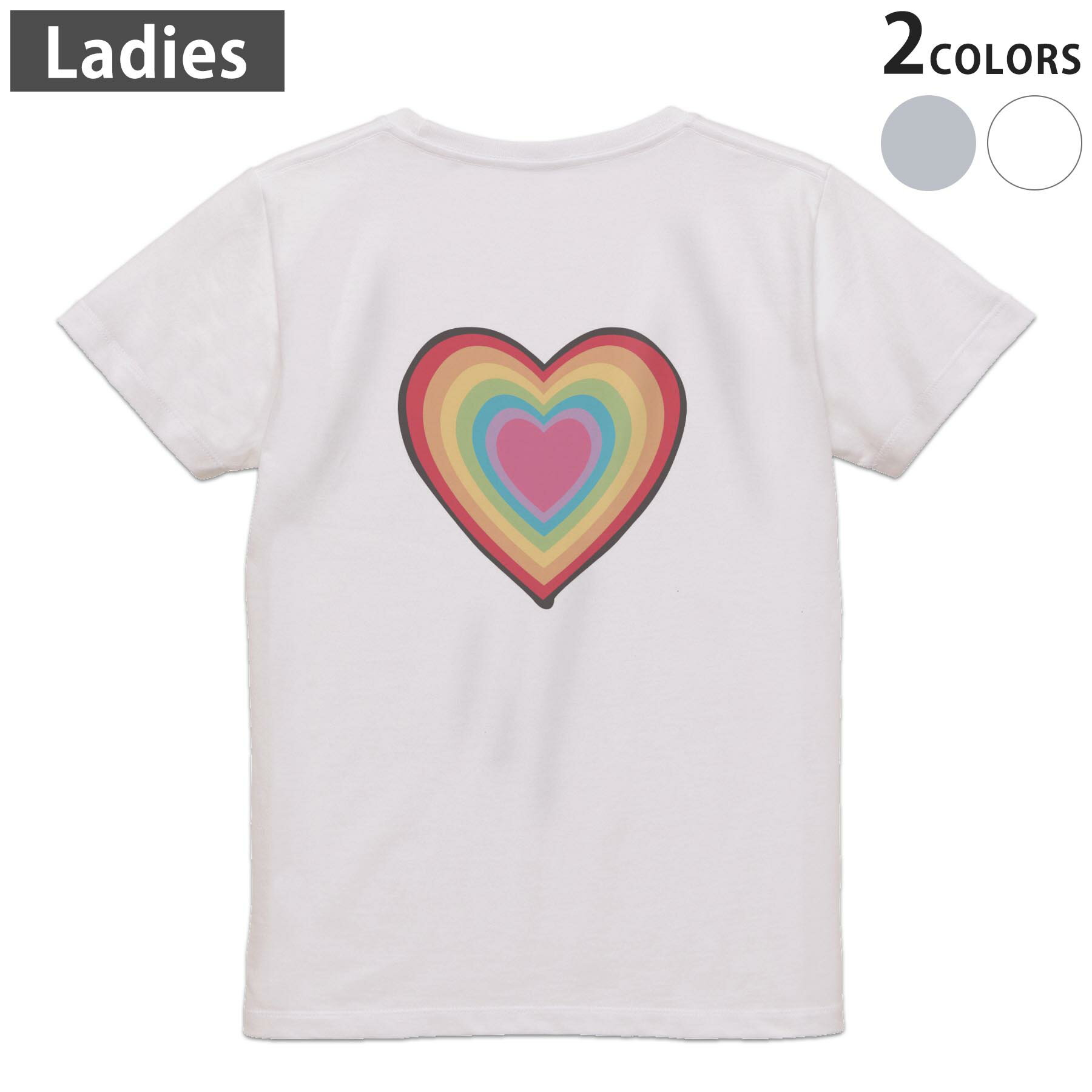 Other - Tシャツ レディース バックプリント 半袖 ホワイト グレー デザイン M Lティーシャツ T shirt 031883 ハート マーク カラフル