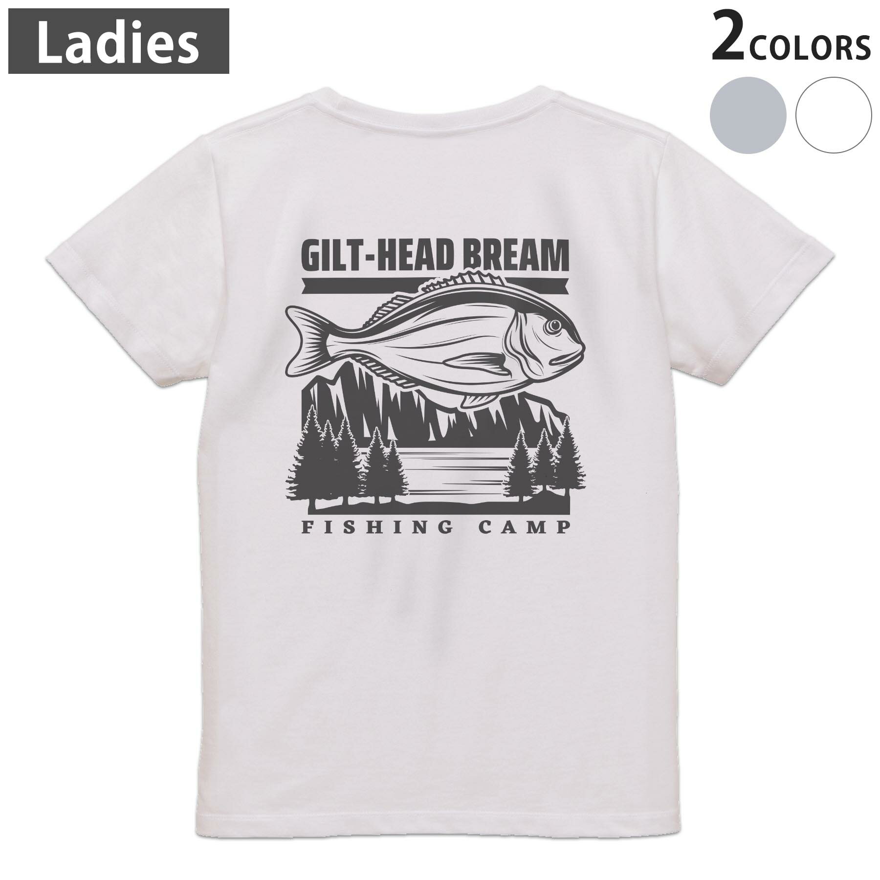 Other - Tシャツ レディース バックプリント 半袖 ホワイト グレー デザイン M Lティーシャツ T shirt 032163 fishing