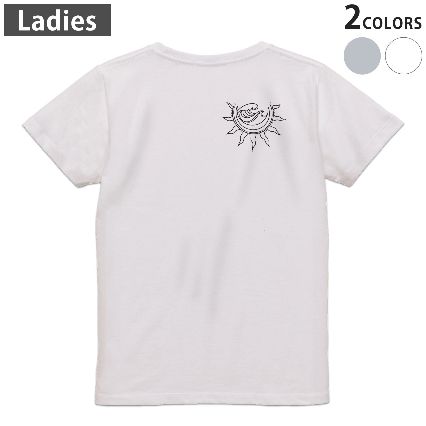 Three-Quarter - Tシャツ レディース バックプリント 半袖 ホワイト グレー デザイン M Lティーシャツ T shirt 032181 波 ワンポイント