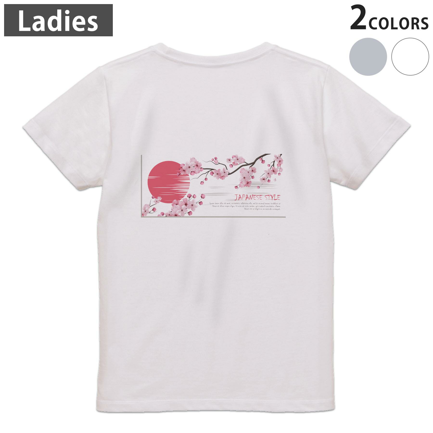 Tシャツ レディース バックプリント 半袖 ホワイト グレー デザイン M Lティーシャツ T shirt 032225 桜 sakura