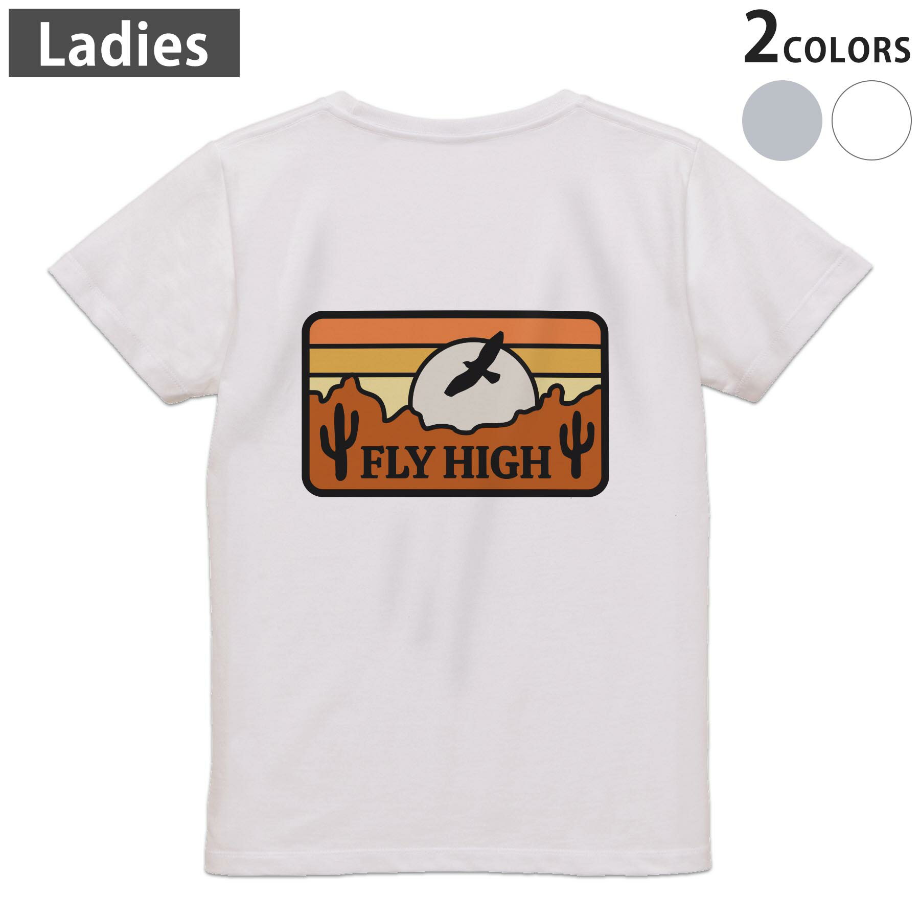 Tシャツ レディース バックプリント 半袖 ホワイト グレー デザイン M Lティーシャツ T shirt 032273 ワッペン アウトドアステッカー