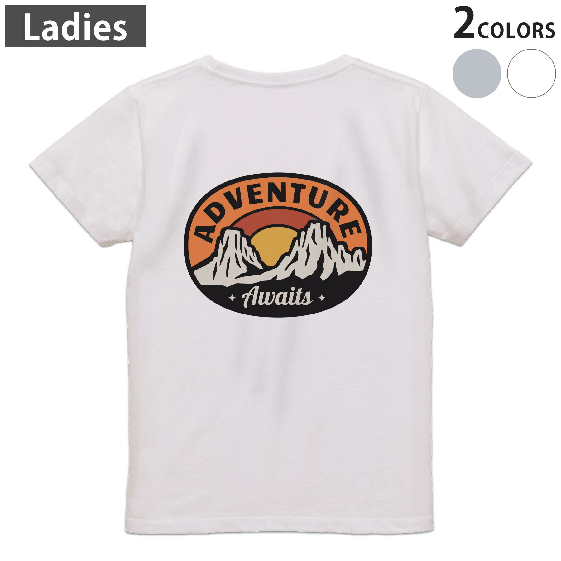 Print - Tシャツ レディース バックプリント 半袖 ホワイト グレー デザイン M Lティーシャツ T shirt 032275 ワッペン アウトドアステッカー