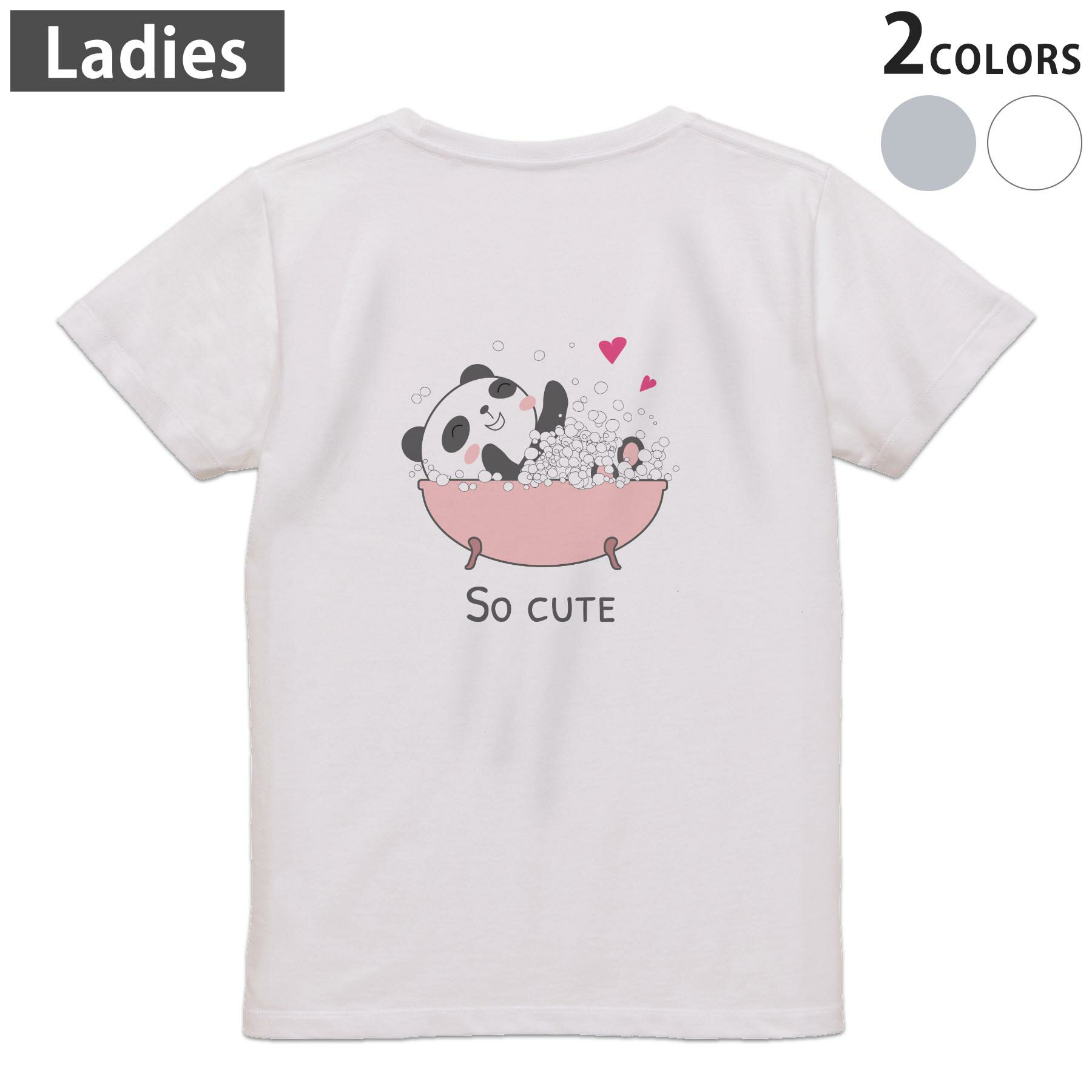 Print - Tシャツ レディース バックプリント 半袖 ホワイト グレー デザイン M Lティーシャツ T shirt 032372 panda