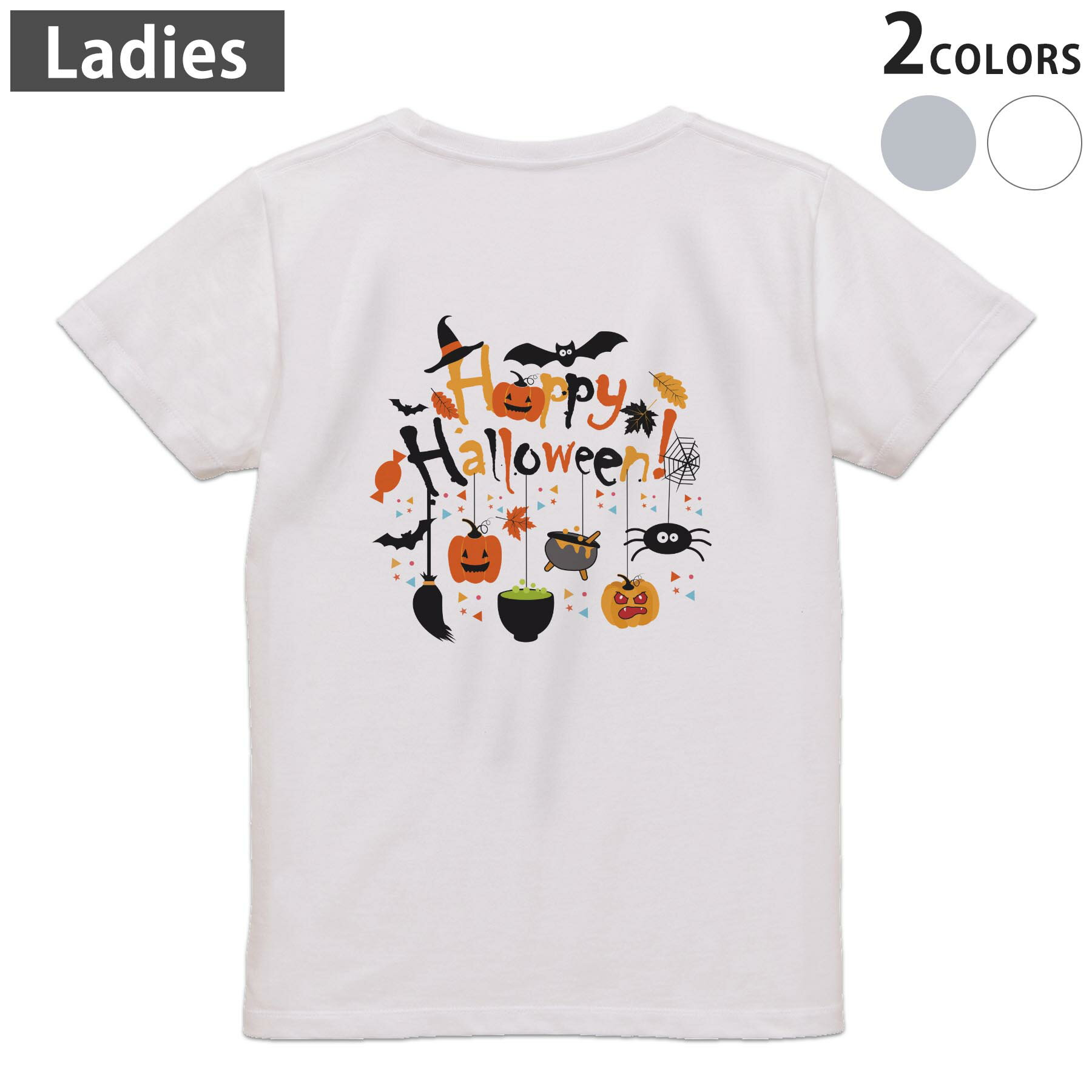 登场人物 - Tシャツ レディース バックプリント 半袖 ホワイト グレー デザイン M Lティーシャツ T shirt 032590 ハロウィン キャラクター