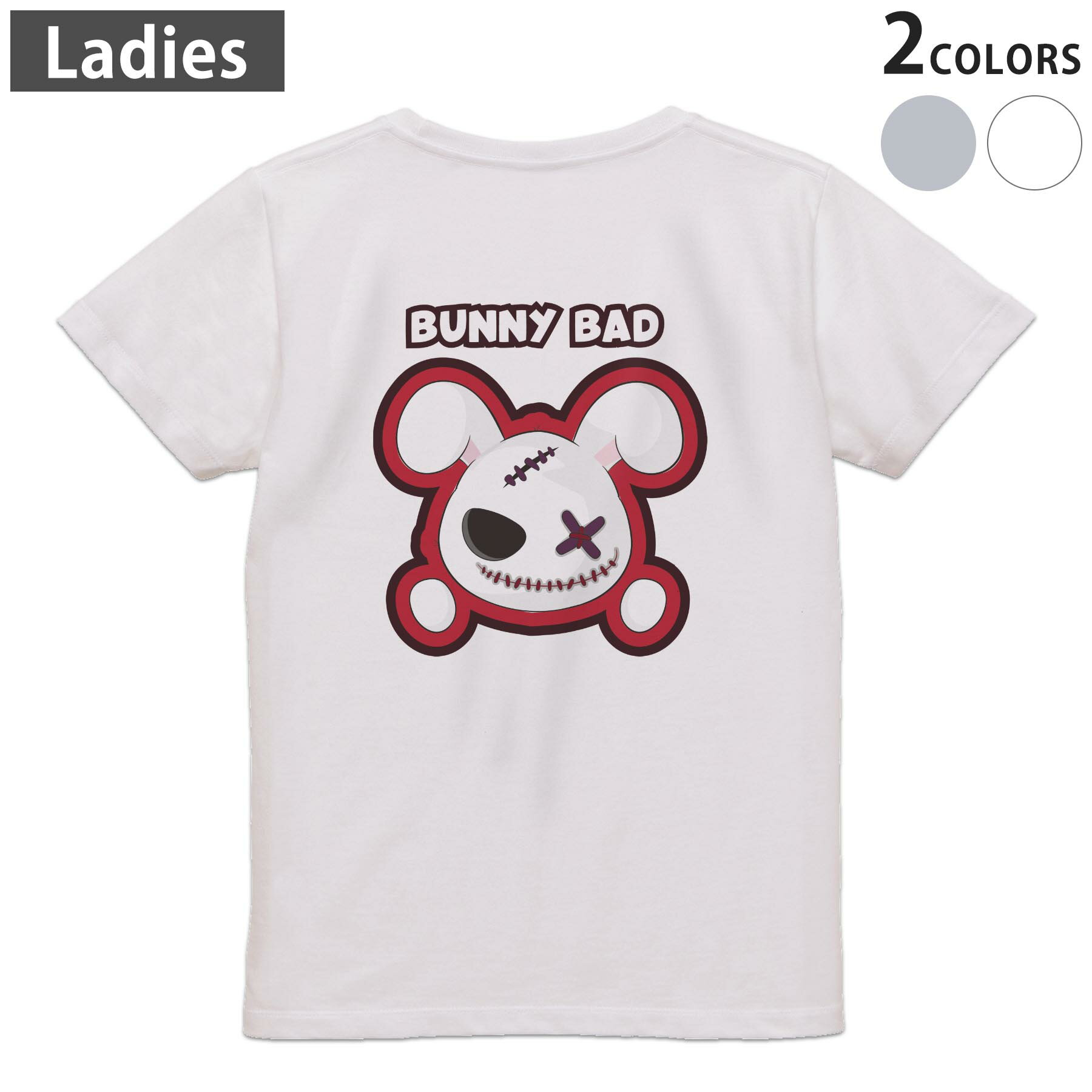 Tシャツ レディース バックプリント 半袖 ホワイト グレー デザイン M Lティーシャツ T shirt 032603 ハロウィン キャラクター