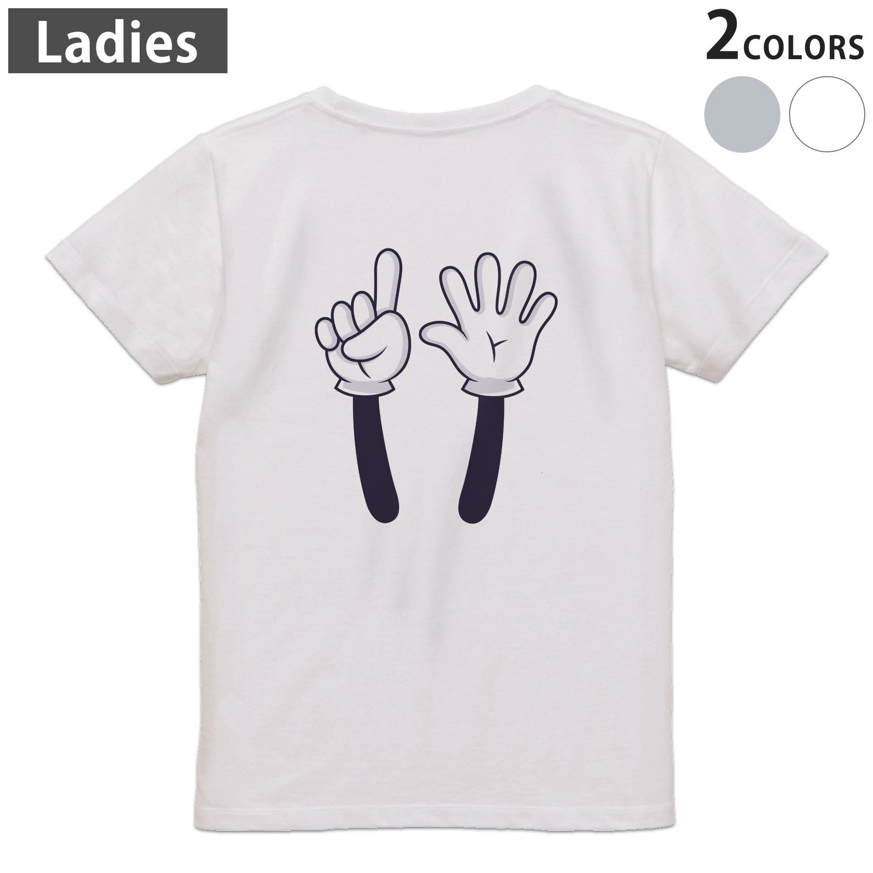 Tシャツ レディース バックプリント 半袖 ホワイト グレー デザイン M Lティーシャツ T shirt 032606 10 ten ハンドサイン 数字