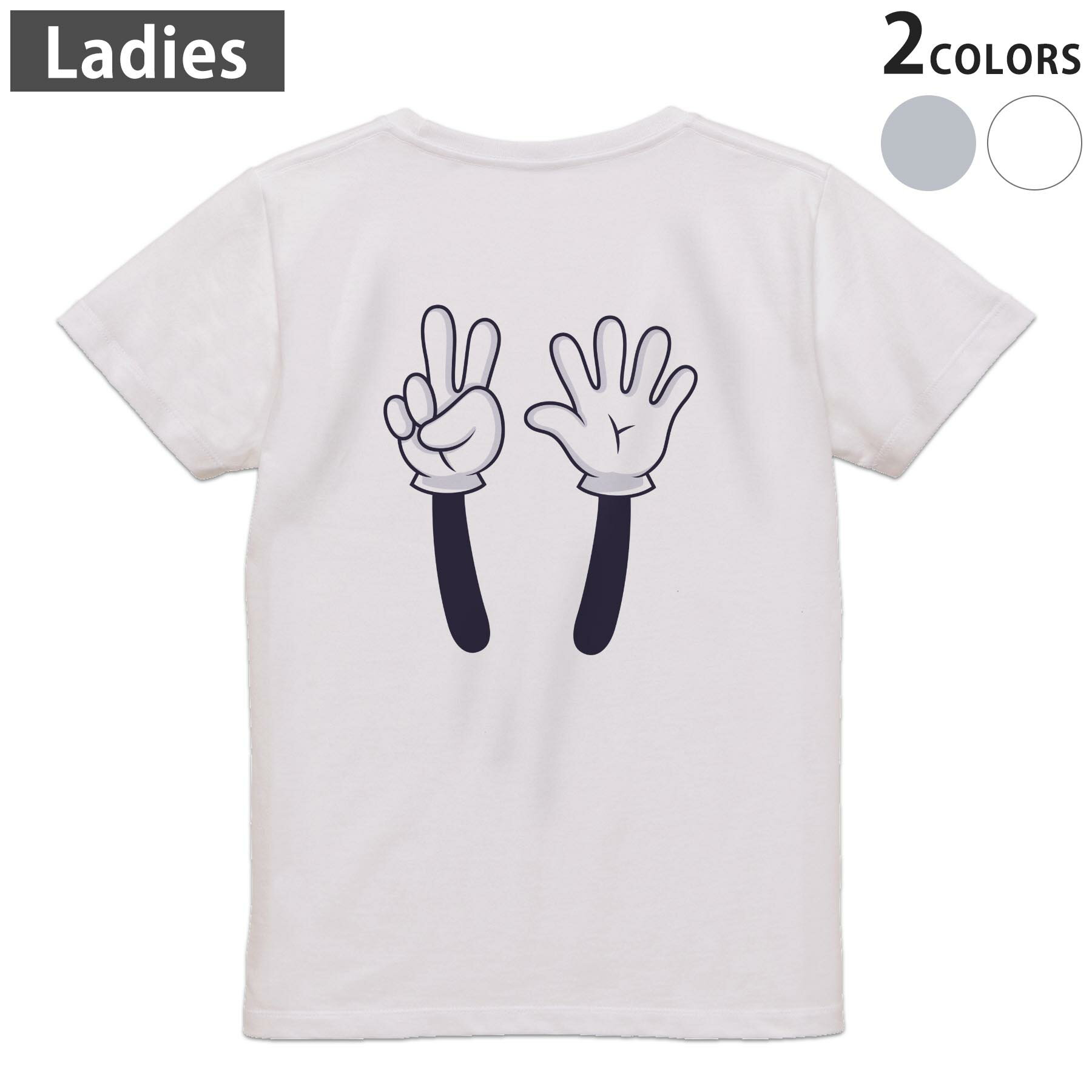Print - Tシャツ レディース バックプリント 半袖 ホワイト グレー デザイン M Lティーシャツ T shirt 032608 7 seven ハンドサイン 数字