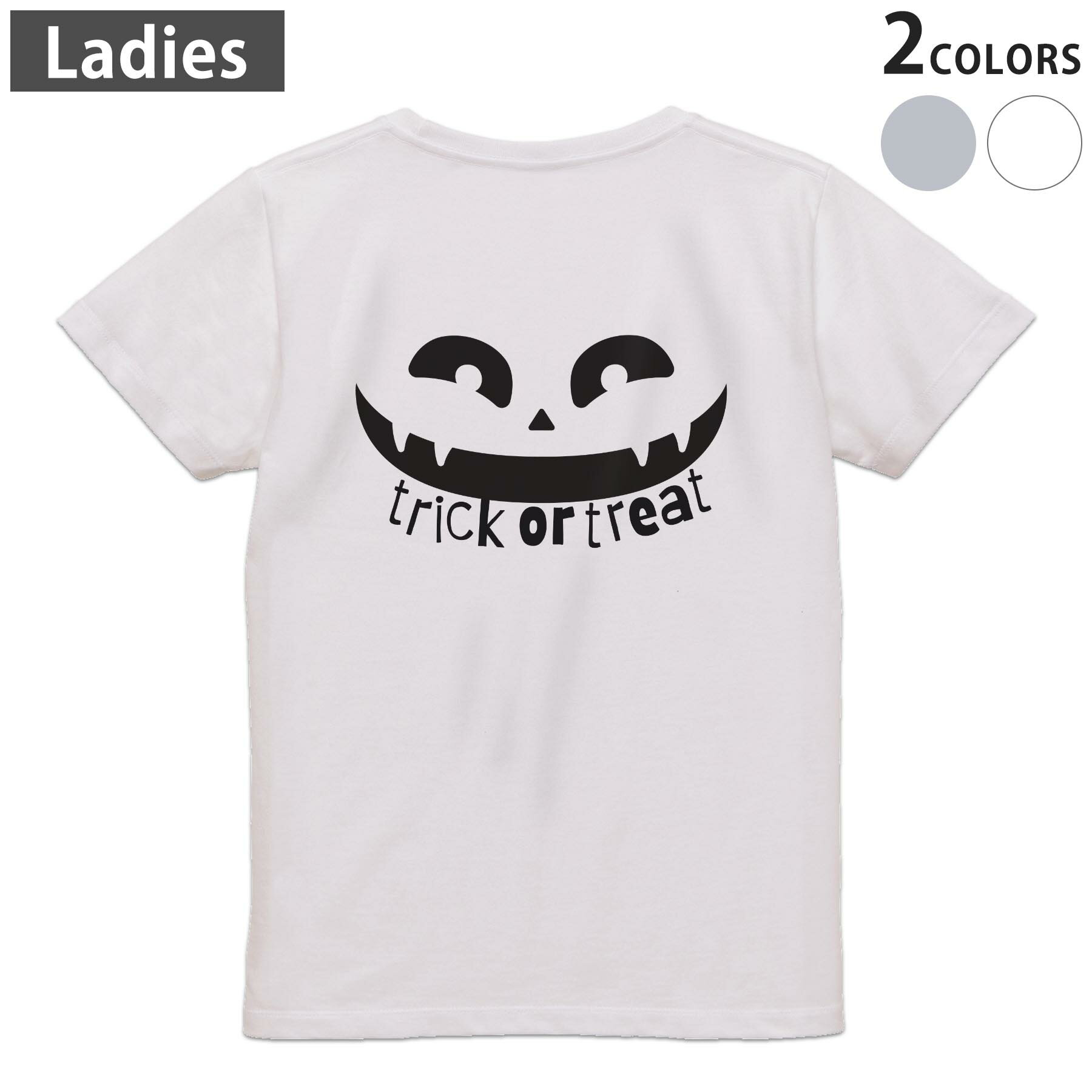 Tシャツ レディース バックプリント 半袖 ホワイト グレー デザイン M Lティーシャツ T shirt 032691 かぼちゃ　パンプキン