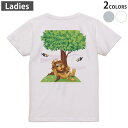 Tシャツ レディース バックプリント 半袖 ホワイト グレー デザイン M Lティーシャツ T shirt 004816 キャラクター ライオン