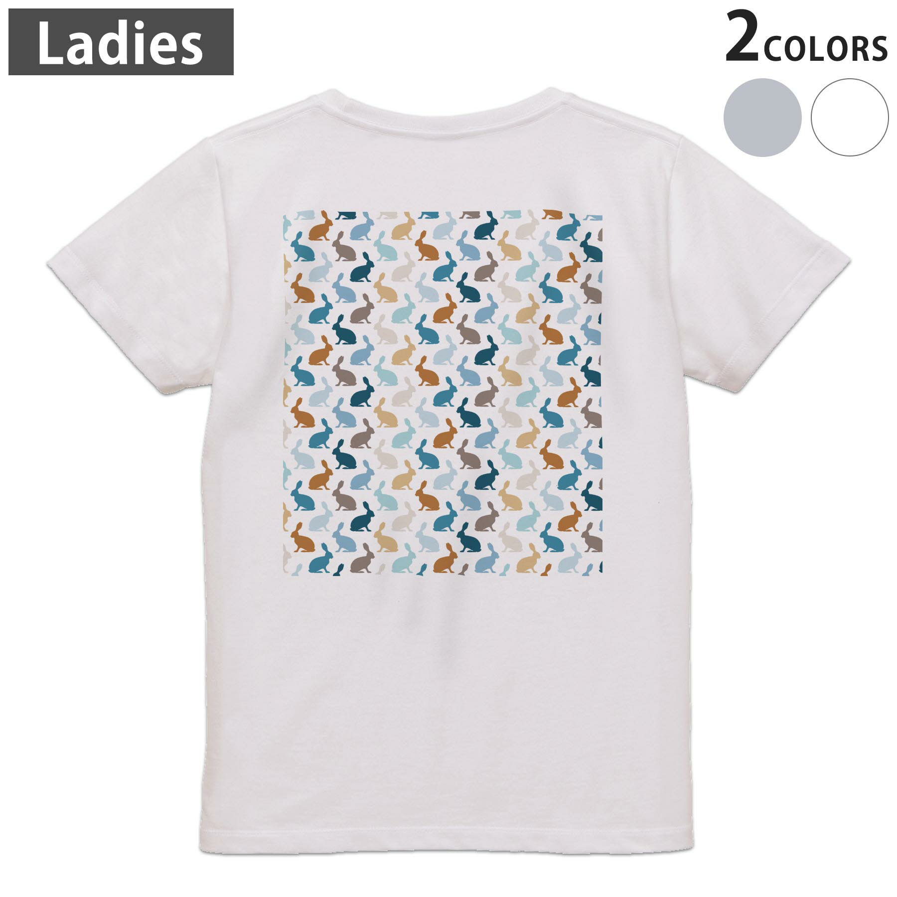 Garments - Tシャツ レディース バックプリント 半袖 ホワイト グレー デザイン M Lティーシャツ T shirt 005296 うさぎ　シンプル　柄