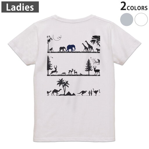 Tシャツ レディース バックプリント 半袖 ホワイト グレー デザイン M Lティーシャツ T shirt 005906 影 動物 Tシャツ レディース バックプリント 半袖 ホワイト グレー デザイン M Lティーシャツ T shirt 005906 影 動物