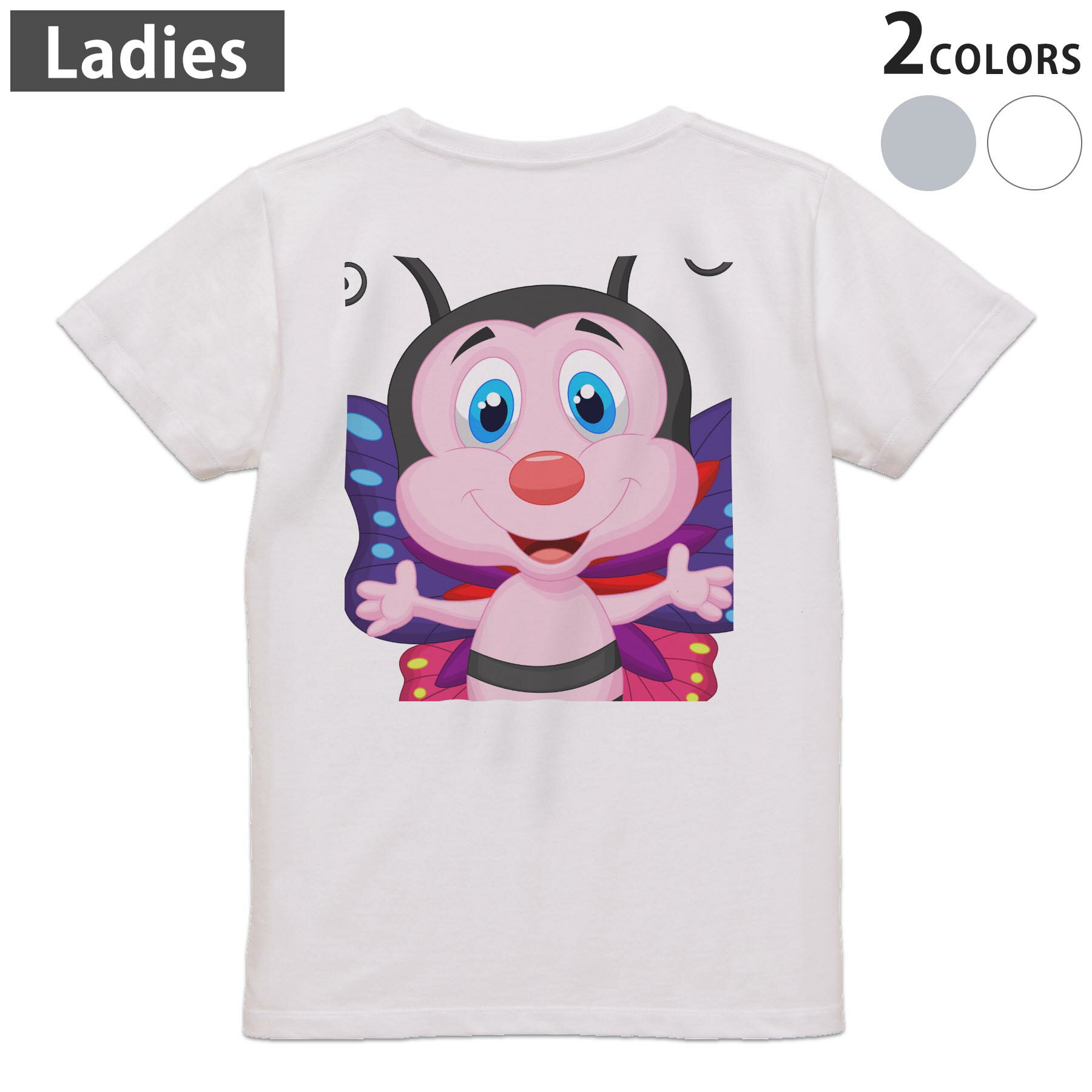 Other - Tシャツ レディース バックプリント 半袖 ホワイト グレー デザイン M Lティーシャツ T shirt 006303 蝶　キャラクター