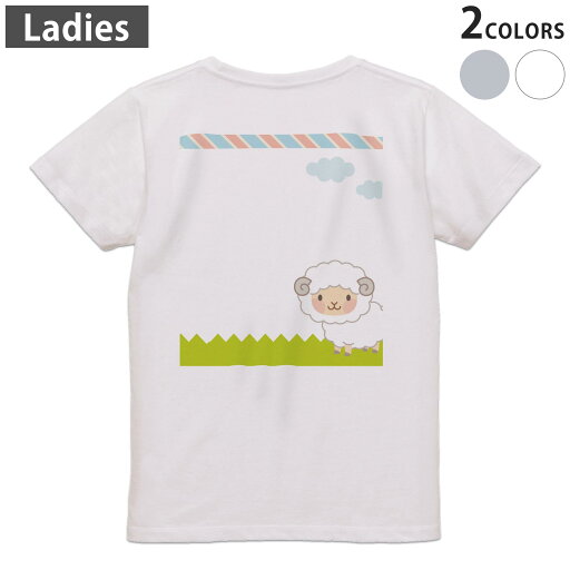 Tシャツ レディース バックプリント 半袖 ホワイト グレー デザイン M Lティーシャツ T shirt 006831 ひつじ キャラクター Tシャツ レディース バックプリント 半袖 ホワイト グレー デザイン M Lティーシャツ T shirt 006831 ひつじ キャラクター