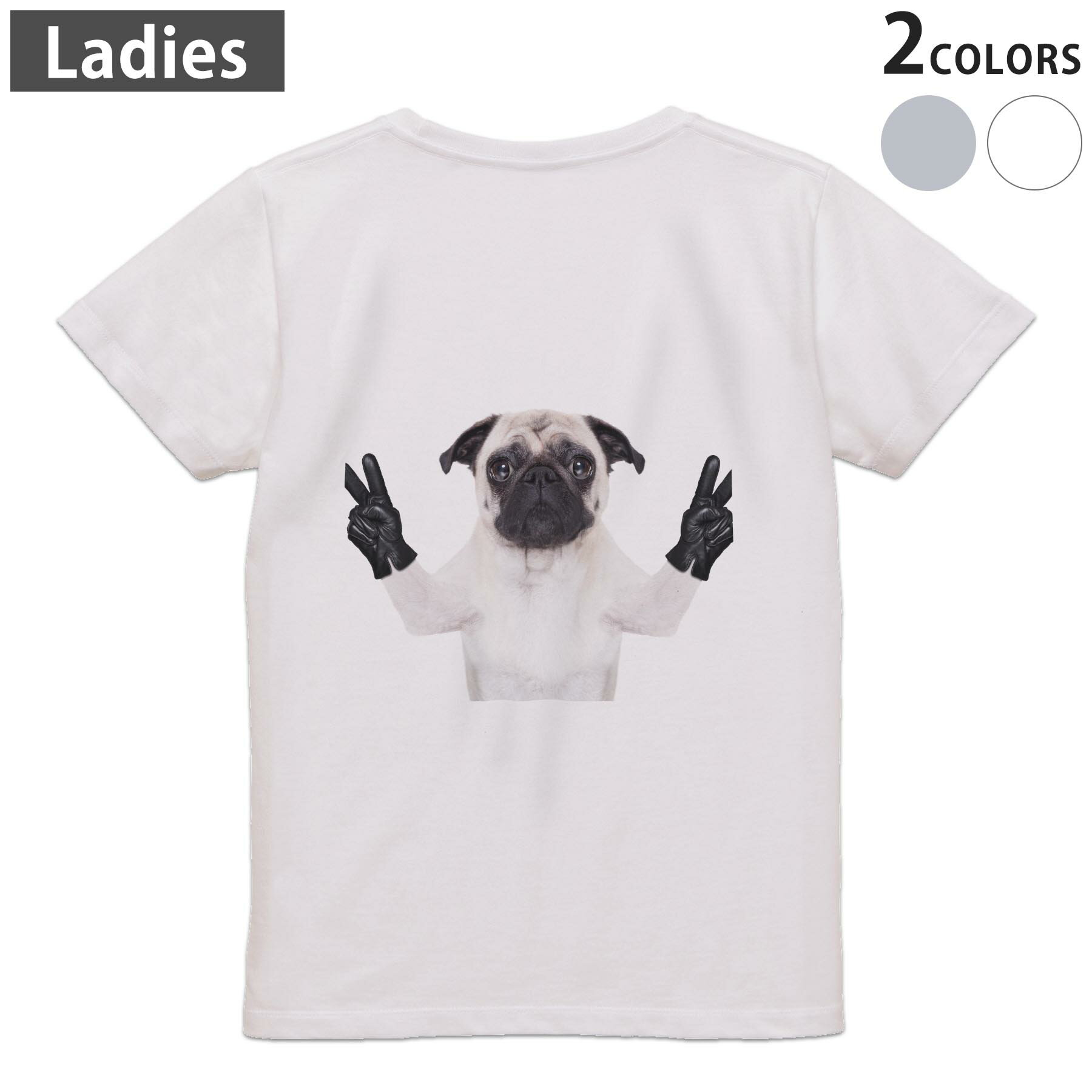 Other - Tシャツ レディース バックプリント 半袖 ホワイト グレー デザイン M Lティーシャツ T shirt 006895 動物　犬　写真