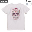 Tシャツ レディース バックプリント 半袖 ホワイト グレー デザイン M Lティーシャツ T shirt 008189 カラフル 骸骨 ドクロ 花(4)