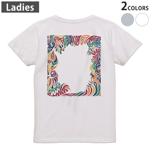 Tシャツ レディース バックプリント 半袖 ホワイト グレー デザイン M Lティーシャツ T shirt 008818 カラフル 模様 フレーム Tシャツ レディース バックプリント 半袖 ホワイト グレー デザイン M Lティーシャツ T shirt 008818 カラフル 模様 フレーム
