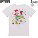 Tシャツ レディース バックプリント 半袖 ホワイト グレー デザイン M Lティーシャツ T shirt 009440 クリスマス サンタ カラフル