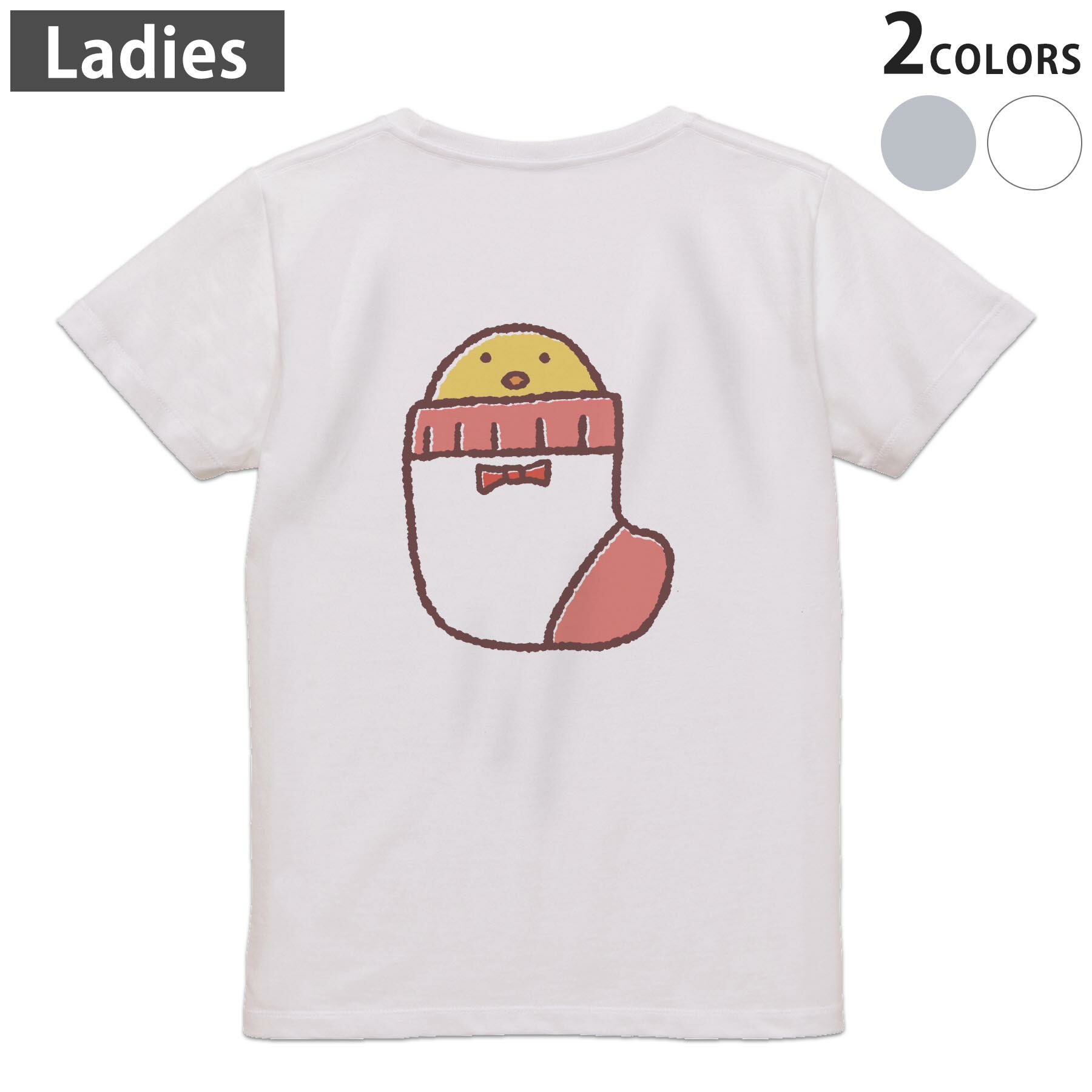 Other - Tシャツ レディース バックプリント 半袖 ホワイト グレー デザイン M Lティーシャツ T shirt 009559 鳥　ひよこ　キャラクター