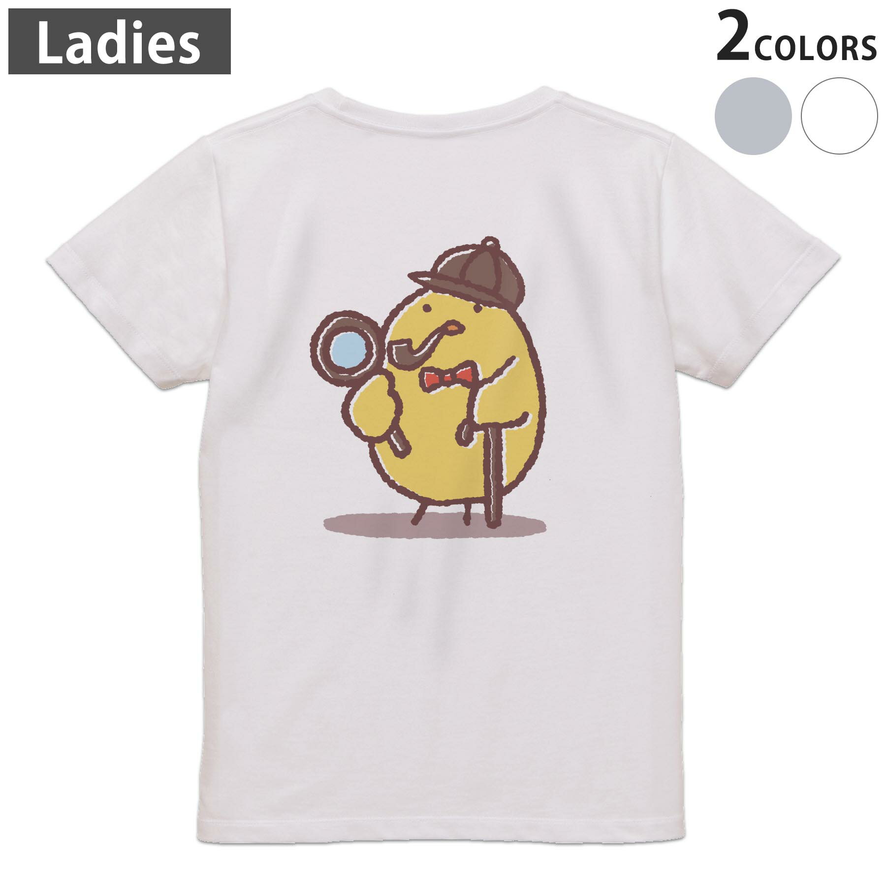 Tシャツ レディース バックプリント 半袖 ホワイト グレー デザイン M Lティーシャツ T shirt 009560 鳥　ひよこ　キャラクター(4.0)